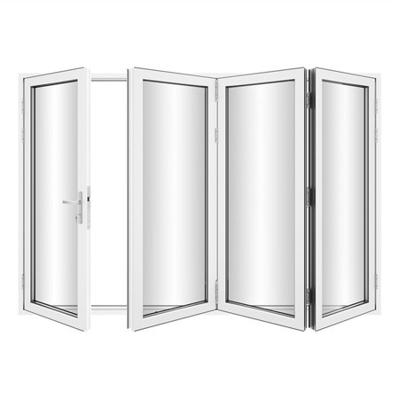 KaMic 120" x 80" 4 Panels Alumnium Folding Door In White, One Door Right Swing Out Three Door Folded From Left To Right