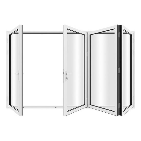 KaMic 120" x 80" 4 Panels Alumnium Folding Door In White, One Door Right Swing Out Three Door Folded From Left To Right