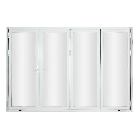 KaMic 120" x 96" 4 Panels Aluminum Folding Door In White, One Door Right Swing Out Three Door Folded From Left To Right