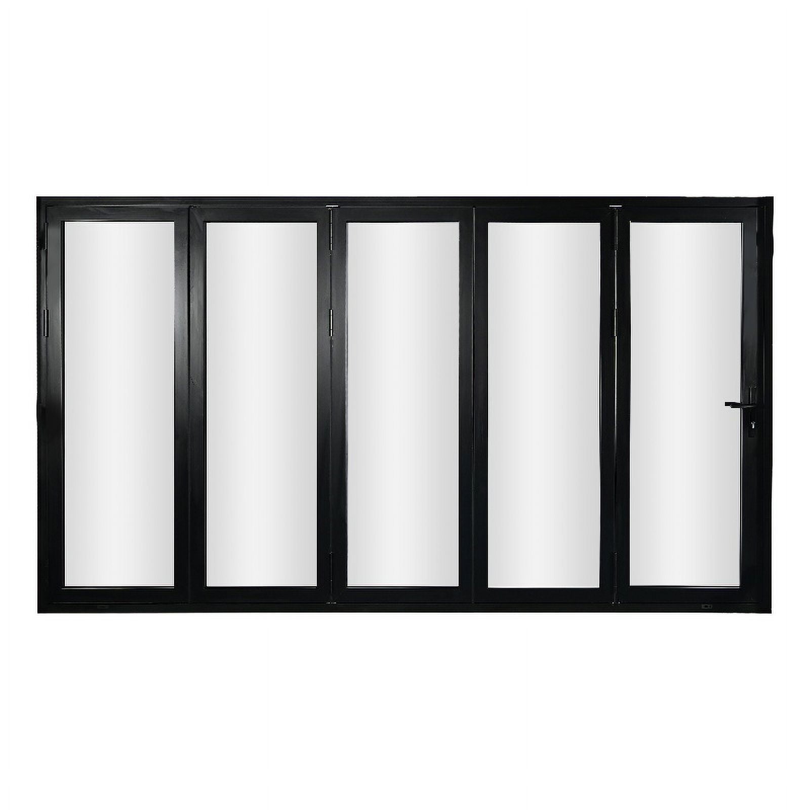 KaMic 144" x 80" 5 Panels Aluminum Folding Door In Black, Folded Out From Right To Left