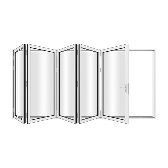 KaMic 168" x 96" 5 Panels Aluminum Folding Door In White, Folded Out From Right To Left