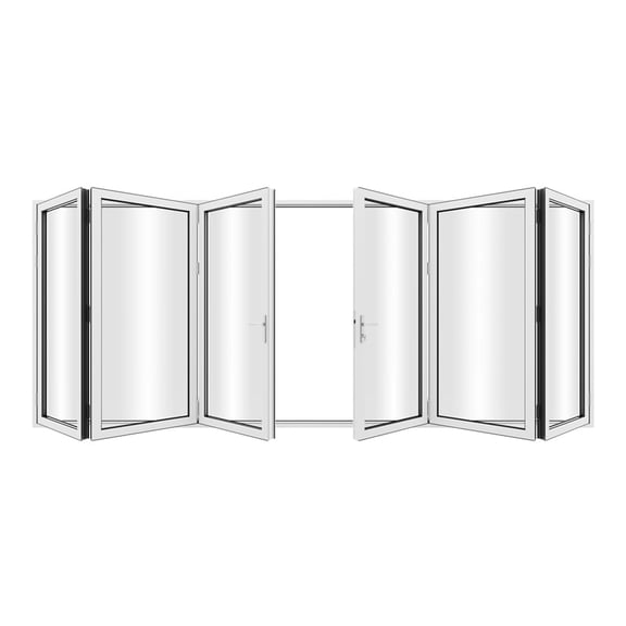 KaMic 192" x 80" 6 Panels Aluminum Folding Door In White, Folded Out From Dual Open