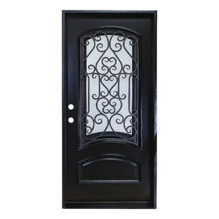 KaMic 36" x 80" Environment Damage Resistant Polyurethane Composite Exterior Entry House Front Door, Wrought Iron Door w/ Openable Tempered Rain Glass Window, Right-Hand Double Door Inward Swing Espre