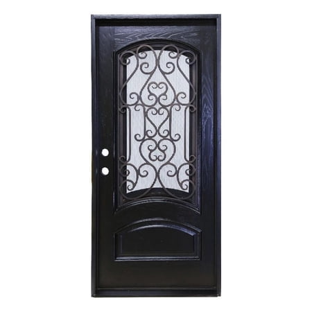 KaMic 36" x 80" Environment Damage Resistant Polyurethane Composite Exterior Entry House Front Door, Wrought Iron Door w/ Openable Tempered Rain Glass Window, Right-Hand Double Door Inward Swing Espre