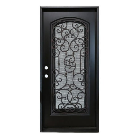KaMic 36" x 80" Environment Damage Resistant Polyurethane Composite Exterior Entry House Front Door, Wrought Iron Door w/ Openable Tempered Rain Glass Window, Right-Hand Double Door Inward Swing Espre