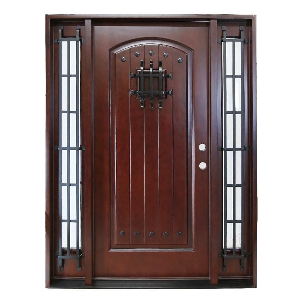 KaMic 60" x 80" Environment Damage Resistant Polyurethane Composite Exterior Entry House Front Door with Double Layer Rain Glass Left-Hand Double Door Inward Swing Dark Walnut