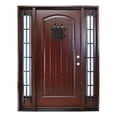 thumbnail image 1 of KaMic 60" x 80" Environment Damage Resistant Polyurethane Composite Exterior Entry House Front Door with Double Layer Rain Glass Left-Hand Double Door Inward Swing Dark Walnut, 1 of 7