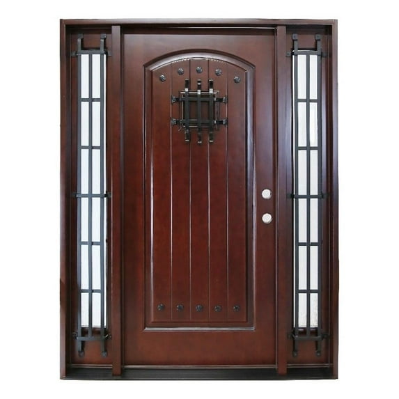 KaMic 60" x 80" Environment Damage Resistant Polyurethane Composite Exterior Entry House Front Door with Double Layer Rain Glass Left-Hand Double Door Inward Swing Dark Walnut