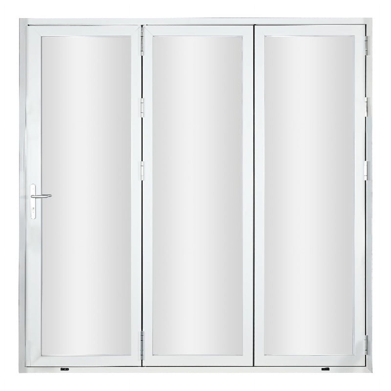 KaMic 96" x 80" 3 Panels Aluminum Folding Doors In White, Folded Out From Left To Right