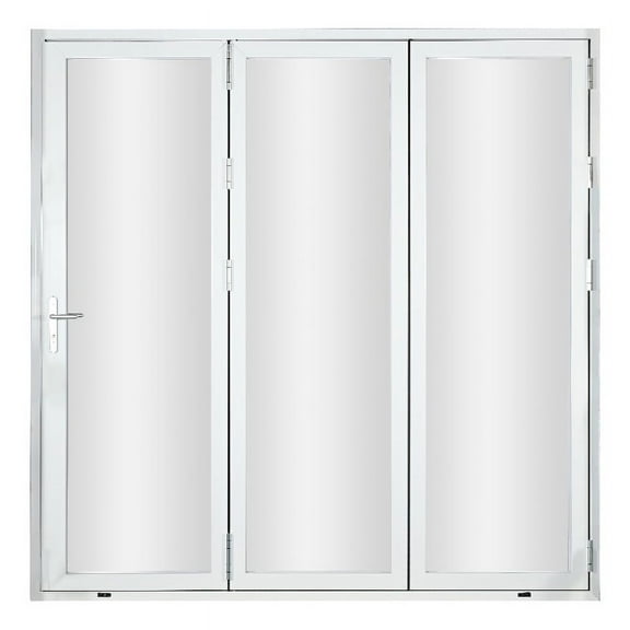 KaMic 96" x 80" 3 Panels Aluminum Folding Doors In White, Folded Out From Left To Right
