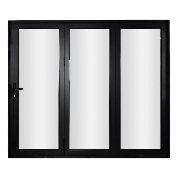 KaMic 96" x 96" 3 Panels Aluminum Folding Doors In Bluck, Folded Out From Left To Right