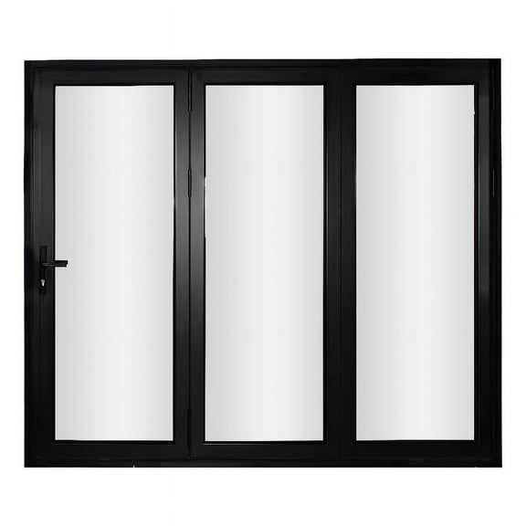 KaMic 96" x 96" 3 Panels Aluminum Folding Doors In Bluck, Folded Out From Left To Right