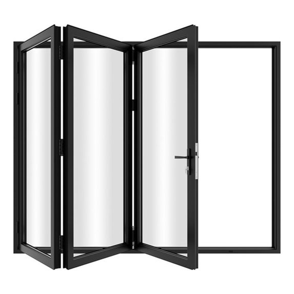 KaMic 96" x 96" 3 Panels Aluminum Folding Doors In Bluck, Folded Out From Right To Left
