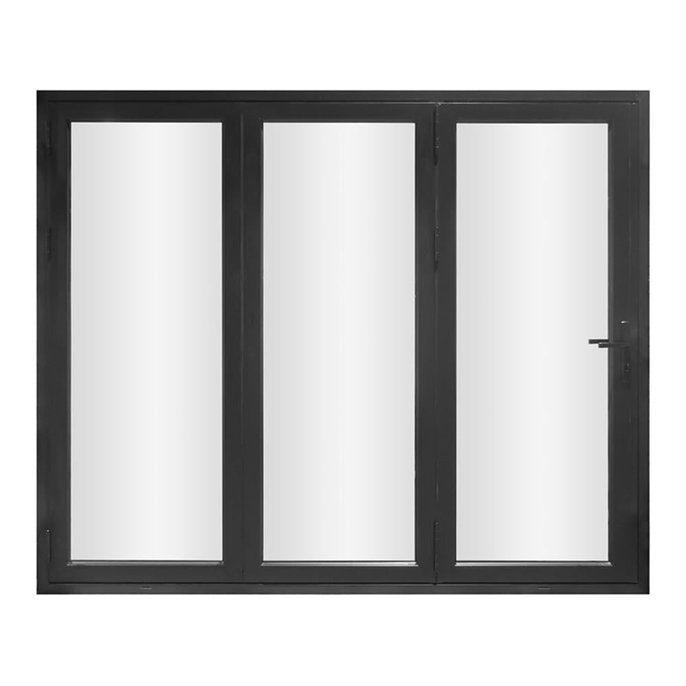 Black Aluminum 96" Folding Patio Door with Glass Panels