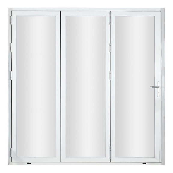 KaMic 96" x 96" 3 Panels Aluminum Folding Doors In White, Folded Out From Right To Left