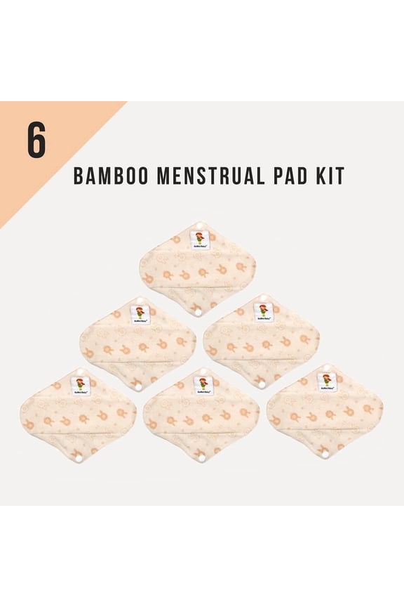 KaWaii 6 Reusable Menstrual Pads, Girls, Women Overnight Bamboo Sanitary Napkins (6 Heavy Flow Pads)