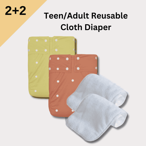 2 KaWaii Adult/Senior Snap Closure Reusable Cloth Diaper Incontinence Underwear + 2 XL Adult Inserts #YO