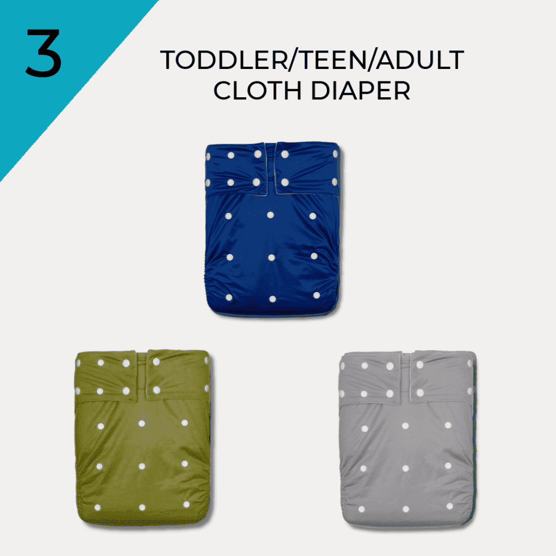 Kawaii Adult Cloth Diaper, Large, Unisex, Reusable, Incontinence Leak Proof, with Insert for Adults, 3 Pack