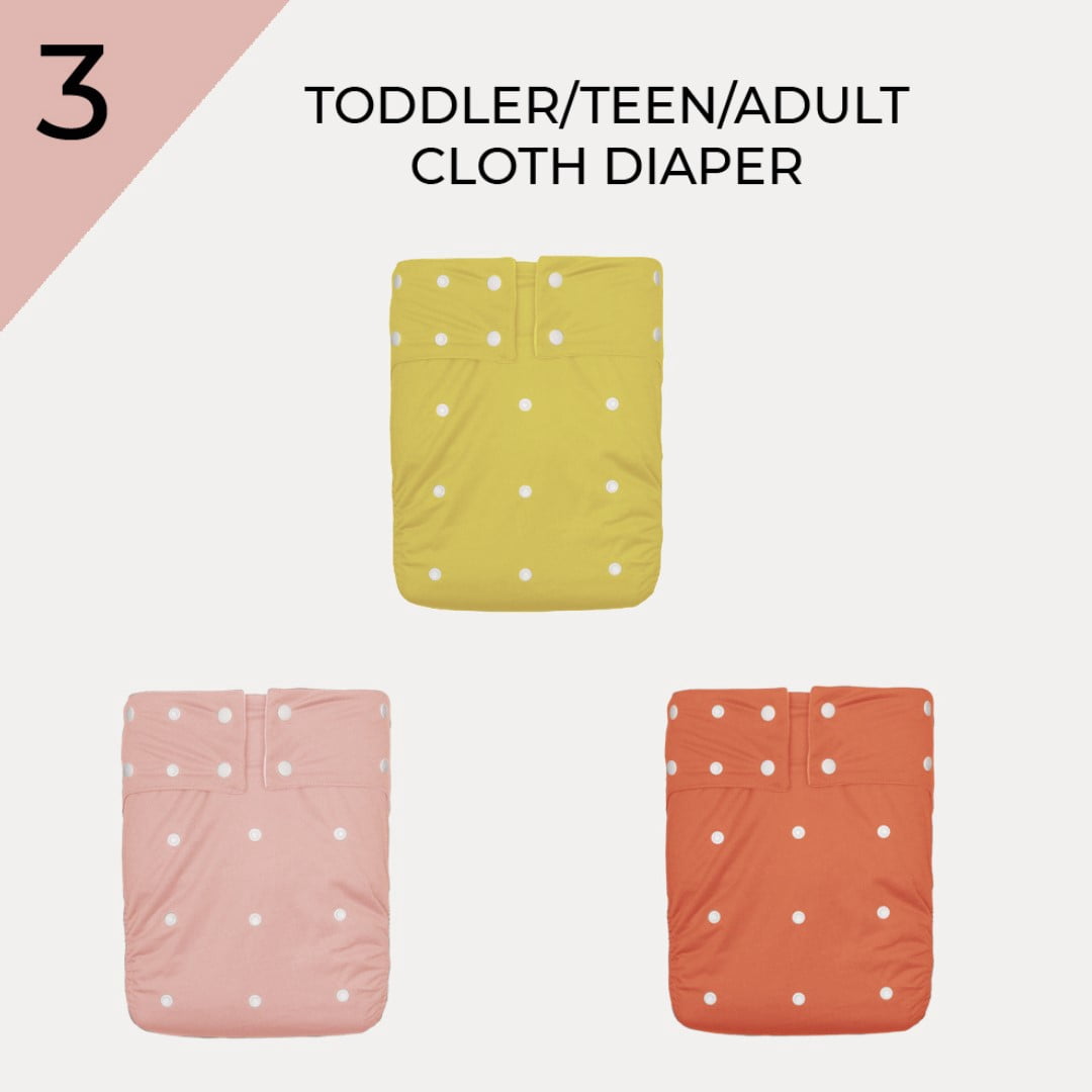 KaWaii Adult Cloth Diaper, Large Adult Nappy with 1 Super Absorbent Diaper Insert, Adjustable Reusable Incontinence Leakproof Protective Underwear #2, Pack of 3