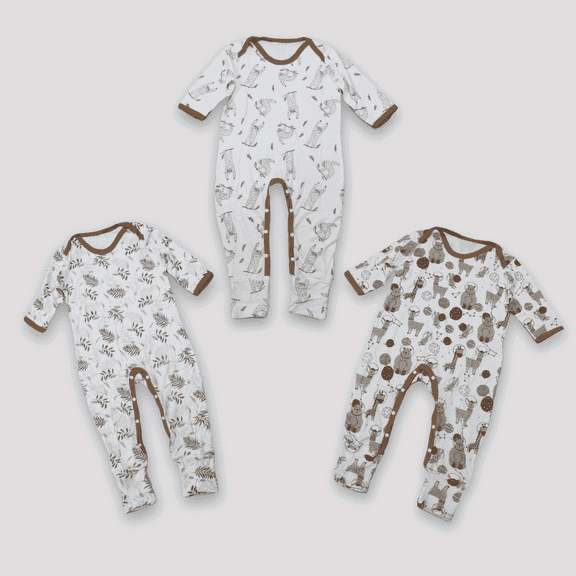 Kawaii Baby Leaves Bamboo & Cotton Bodysuit, One-Piece Snap Long - 3Pk - 12-18M