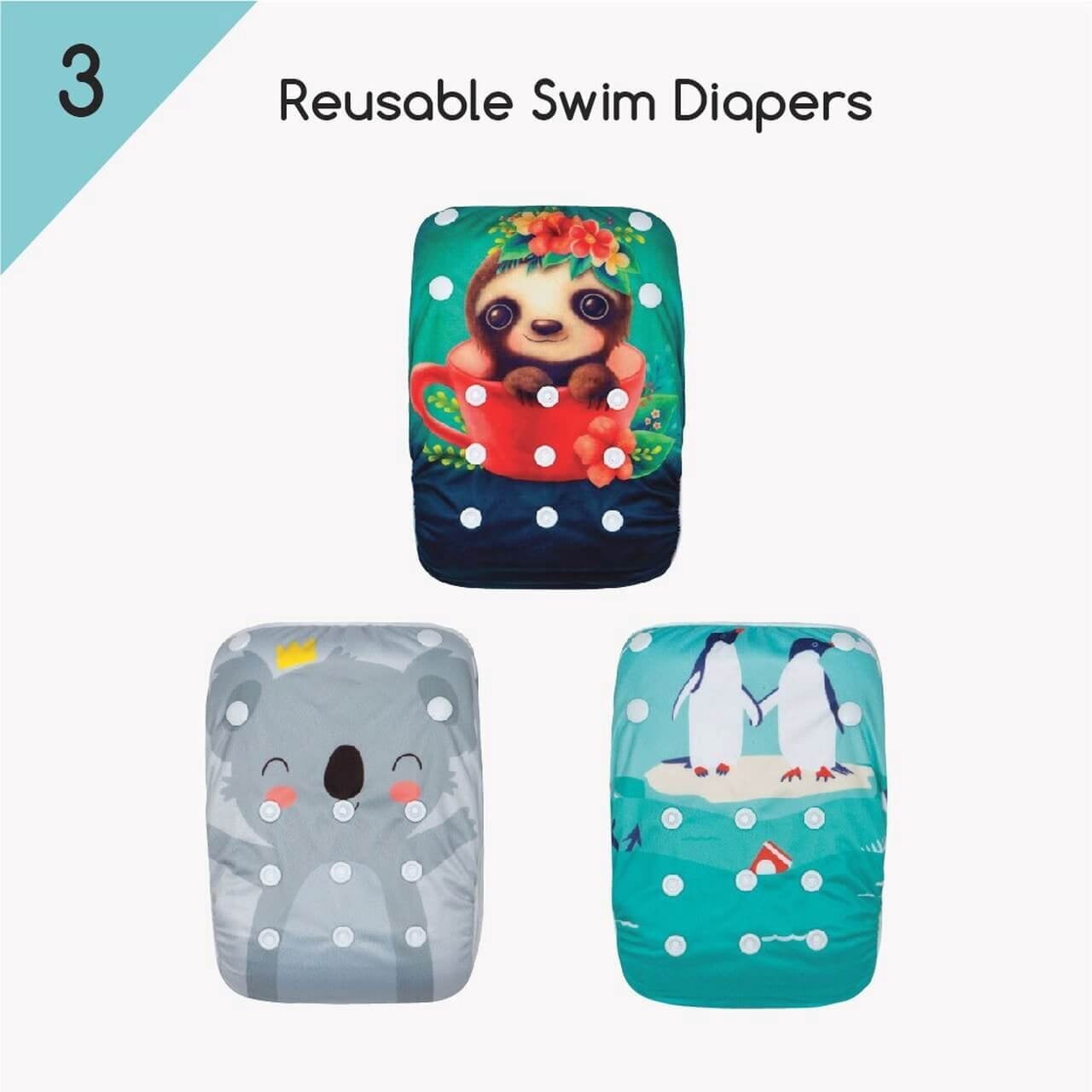 Kawaii Baby Swim Diapers | 3 Pack 10-40 lbs | Adjustable for Pool & Beach