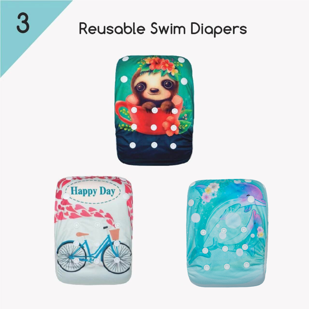 KaWaii Baby Swim Cloth Diaper, 3-Pack #4, Reusable Adjustable Unisex 10-40 lbs Baby Shower Gifts Swimming Lessons