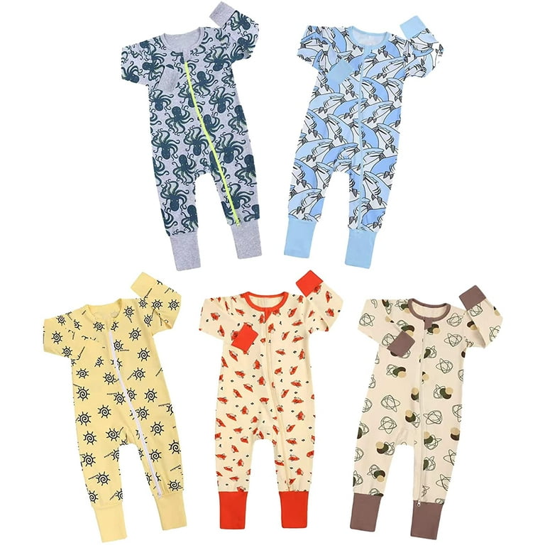 KaWaii Baby Unisex Cotton Sleep N Play 2 Way Zipper Sleepers 3 6 Months Pack of 5