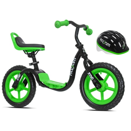 KaZAM 12" Child's Balance Bike, Helmet and Pad Set, Black/Green