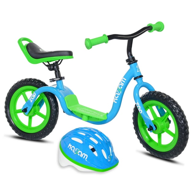 KaZAM 12" Child's Balance Bike and Helmet, Green/Blue
