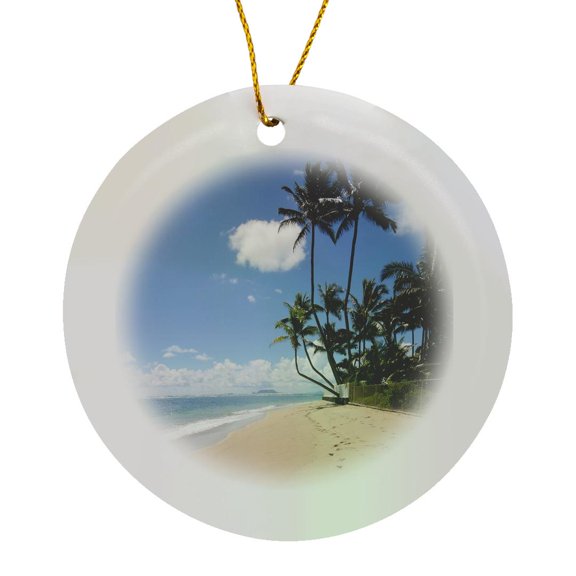3drose, Kaaawa Beach Park, Oahu, Hawaii, Shadow, Circle Porcelain Ornament