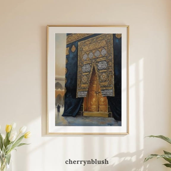 Kaaba Door Kiswah Art: Mecca Mosque, Unframed Canvas Size 8x12