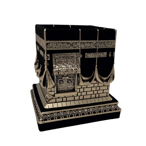 Kaaba Model Table Decor, Islamic Art Sculpture Table Decor, Islamic Table Decor Gift, Masjid Al Haram Replica Kaaba, Gold Scuplture Arabic Allah, Kaaba, Kaaba Mecca in Gold (4.5x4x4") (Medium)