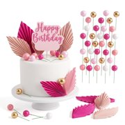 Kaaeiccr Cake Toppers Girls, Pink Birthday Cake Decoration Set