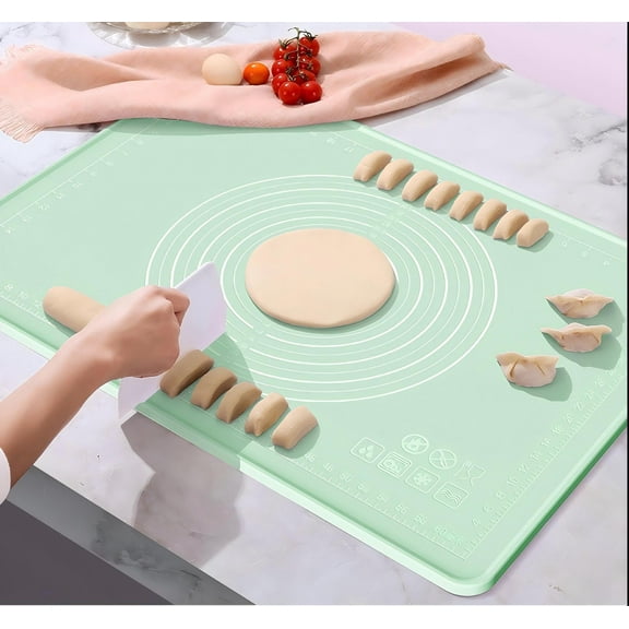 Kaala Silicone Pastry Mat 28"x20", Non-Stick Baking Mat with Measurements & Raised Edge, Food Grade Green Dough Rolling Mat for Pastry, Bread, Pizza, Fondant