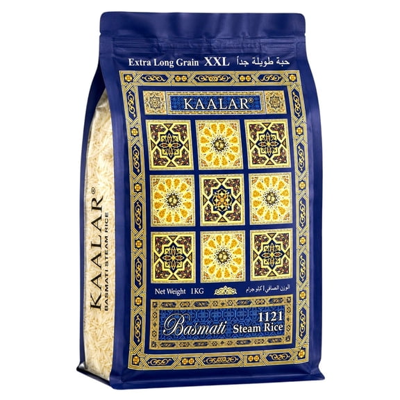 Kaalar Steam Basmati Rice, 2.2 lb, Premium Super Extra Long Grain XXL Basmati,