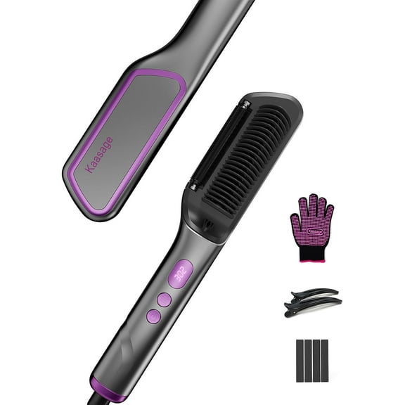 Kaasage Hair Straightening Brush, 3s Fast Heating, Anti-Scald & Auto-off,  Anti-Static Tech, 2-in-1 Ionic Hair Straightening Comb with LED Display Screen
