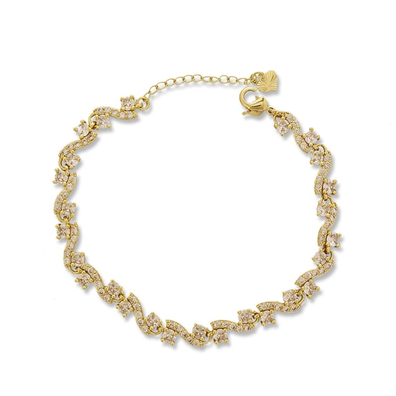 Kaash Customs 14k Gold Color Chain CZ Anklet Bracelet for Women in Brass Metal