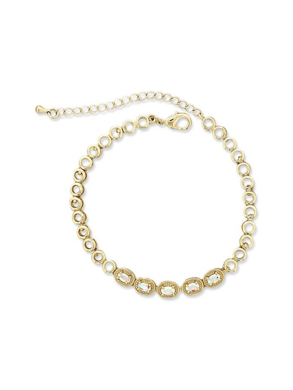 AB Oval CZ Ankle Bracelet in Adjustable Size with Gold Plating Best Gift for Women and Girls