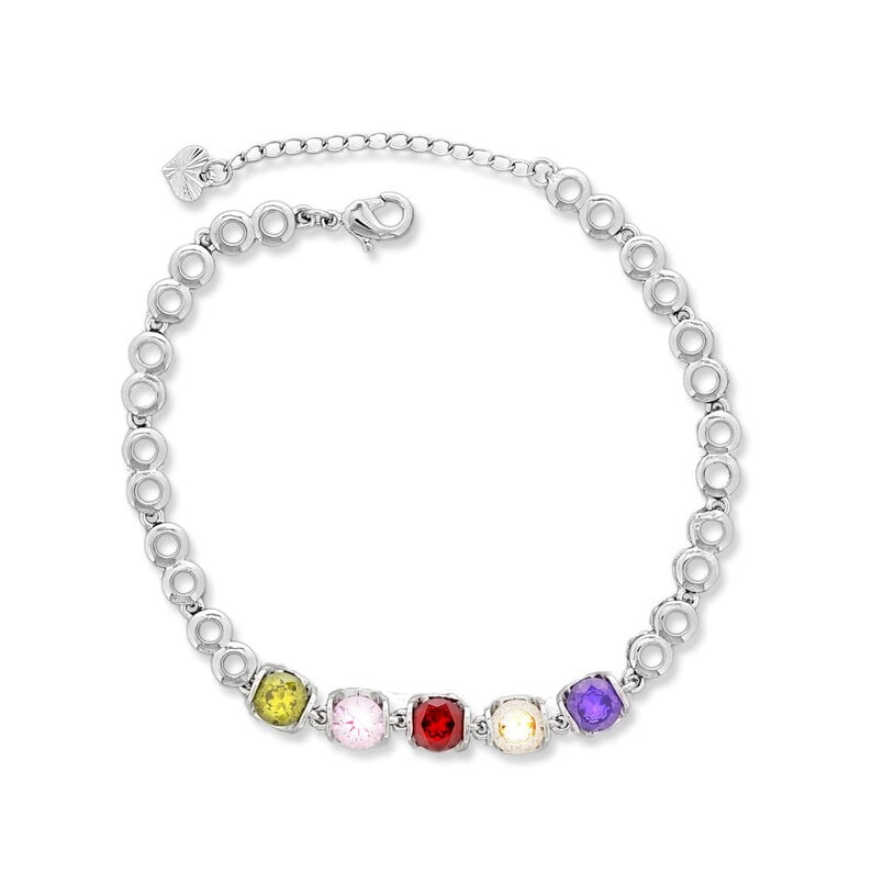 Kaash Customs Adjustable 14k Silver Plated Sparkly CZ Stone Summer Anklet Bracelet Gift for Women