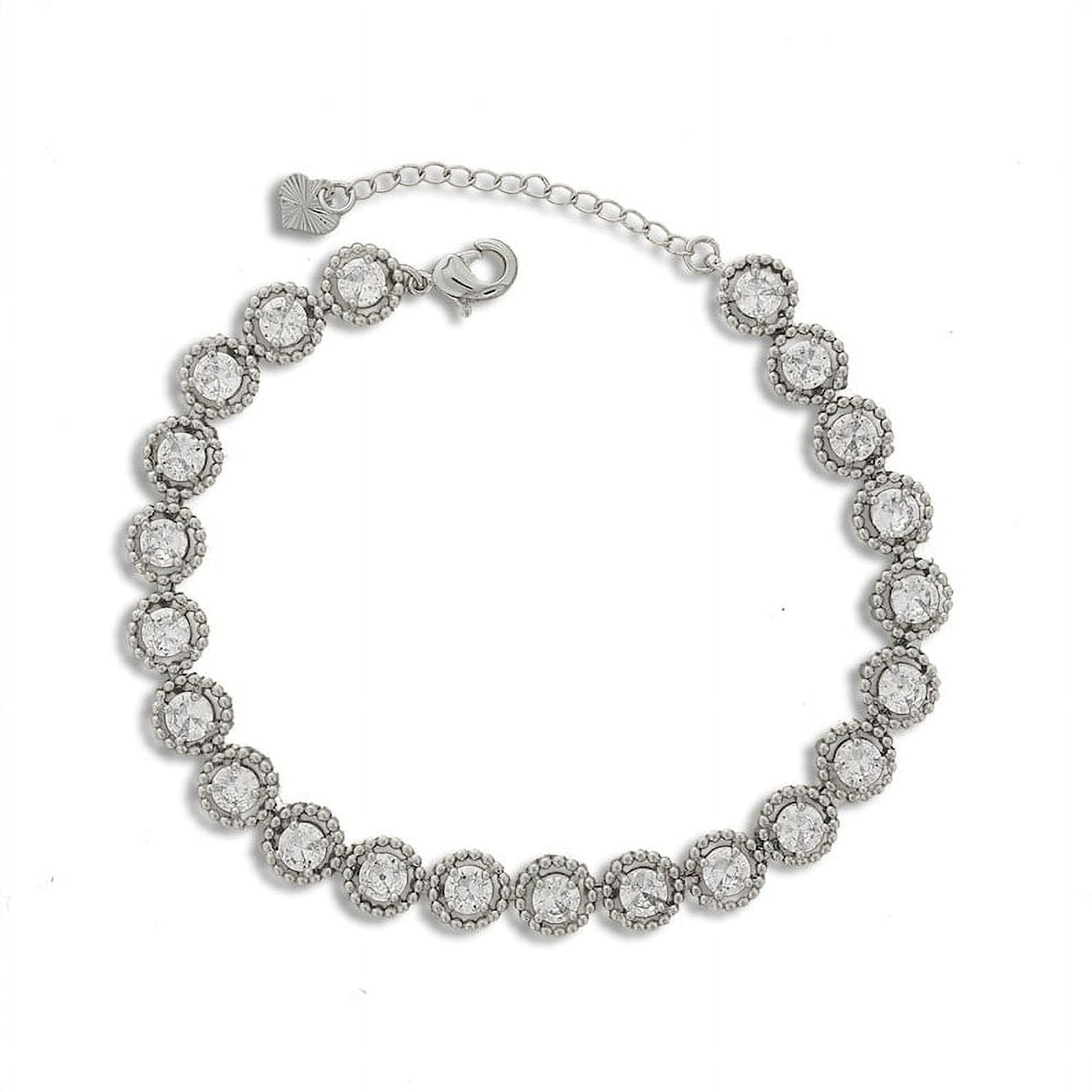 Kaash Customs Adjustable Sterling Silver Colour Round CZ Stone Anklet Bracelet Gift for Women