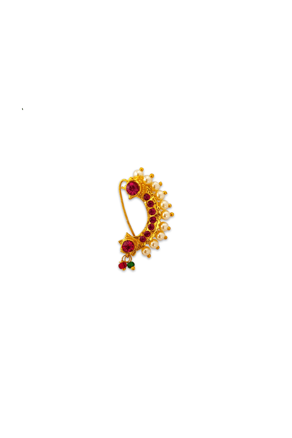 CZ nose ring, Unique Gold Plated Nose Ring with White Pearl, Gift For Her, Indian Nose Ring