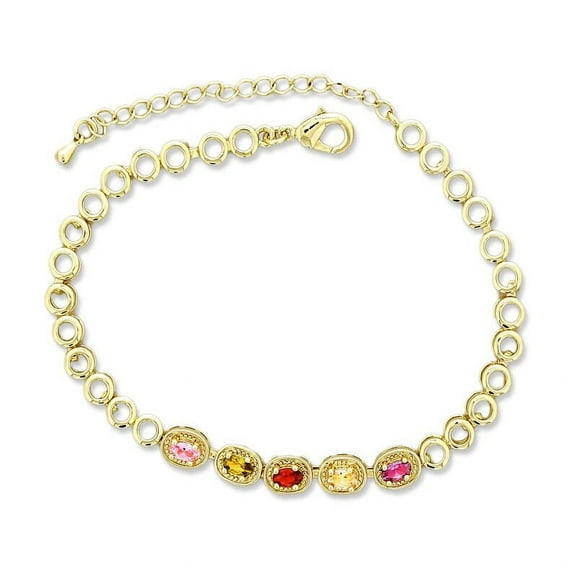 Kaash Customs Multi Oval CZ Ankle Bracelet in Adjustable Size with Gold Plating Best Gift for Women and Girls