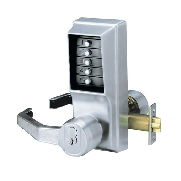 Kaba Access LL1021S-26D-41 L1000 Series Mechanical Pushbutton Cylindrical Lever Lock, Satin Chrome