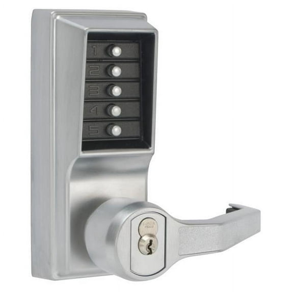 Kaba LR1021M-26D-41 Cylindrical Push Button Lock Lever Mic Ko Rh Us26D,Satin Chrome.