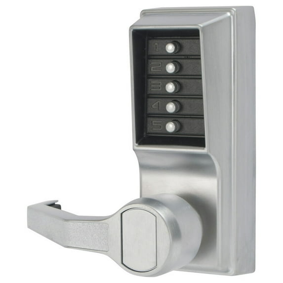 Kaba Simplex LL1012-26D-41 Pushbutton Cylindrical Lever Lock Combination Entry Function Only 2-3/8 Backset 1/2 Throw Latch Satin Chrome Finish Left Hand/Left Hand Reverse
