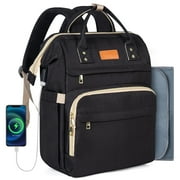 Diaper Bag Backpack with Portable Changing Pad, Large Unisex Baby Bags for Boys Girls, Multipurpose Travel Backpack Moms Dads, Black