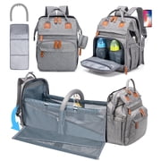 Diaper Bag Backpack, Multifunction Diaper Backpack with Changing Station, USB Charging Port, Large Capacity Travel Backpack with Sunshade & Pacifier Case, Gray