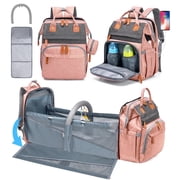 Diaper Bag Backpack with Changing Station, Large Diaper Bag, Baby Bag, Multifunctional Diaper Bag, Pink