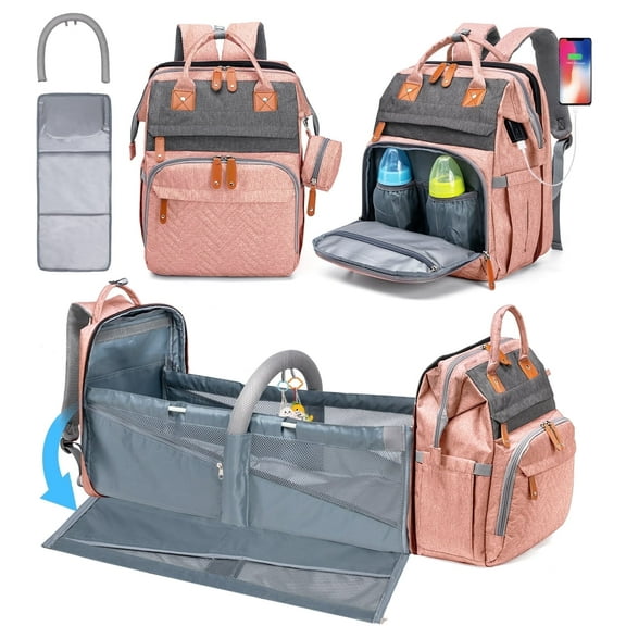 Diaper Bag Backpack with Changing Station, Large Diaper Bag, Baby Bag, Multifunctional Diaper Bag, Pink