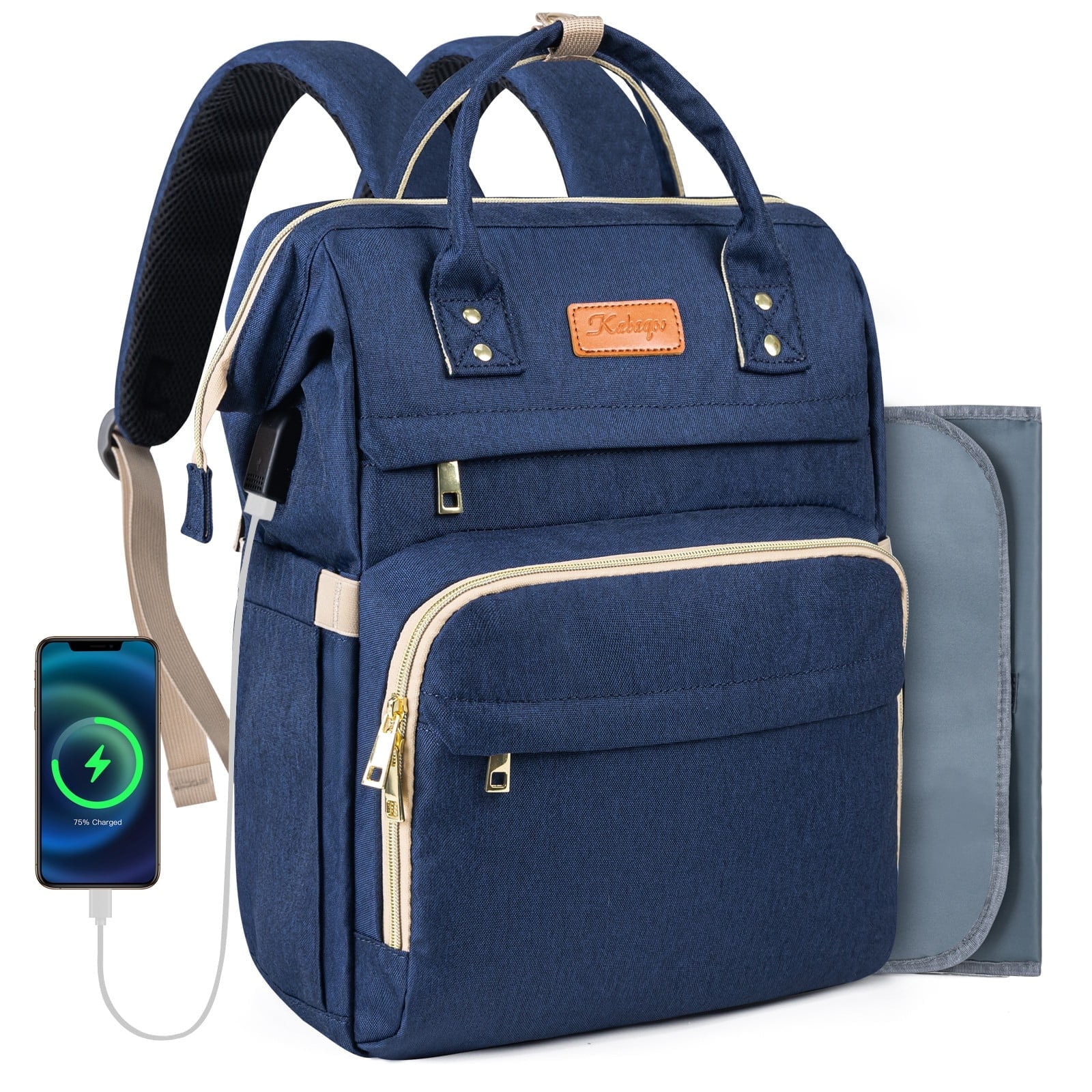 Kabaqoo Baby Diaper Bag with Charge Port, Multifunctional Diaper Backpack Newborn Essentials Gift, Blue